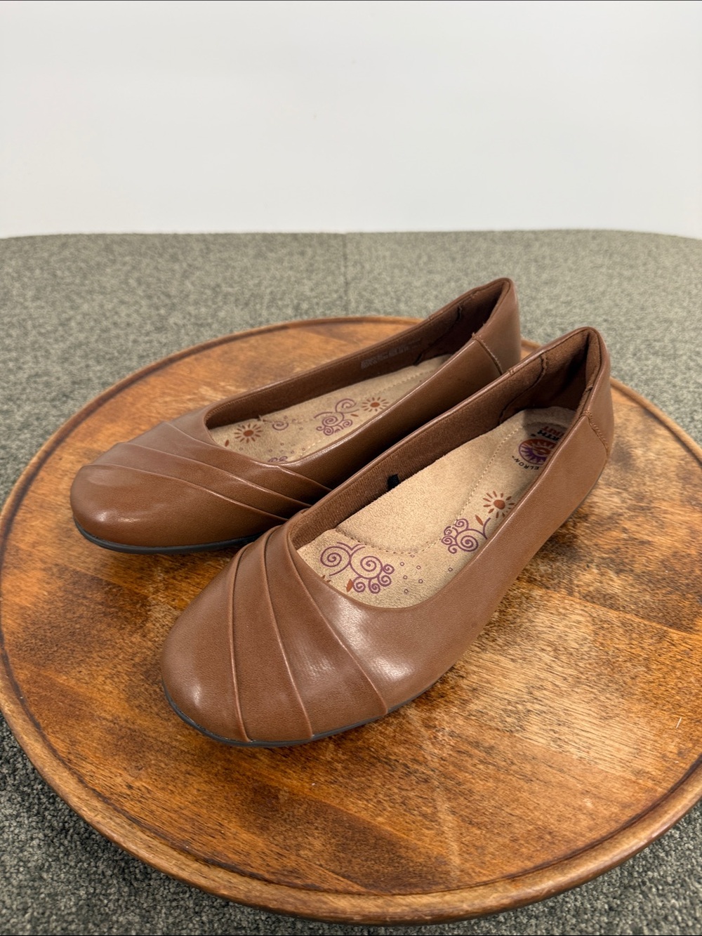 Earth Spirit Shoe Wm 9.5 Brown Faux Leather Slip-On Ballet Flats Gelron Comfort